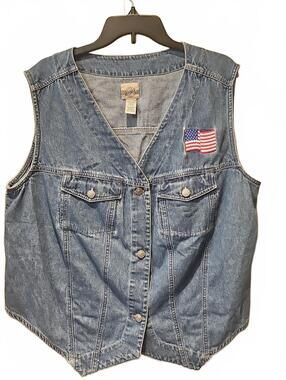 Vintage Denim Republic Jean Vest With American Flag Patch Women’s Plus Size 20W